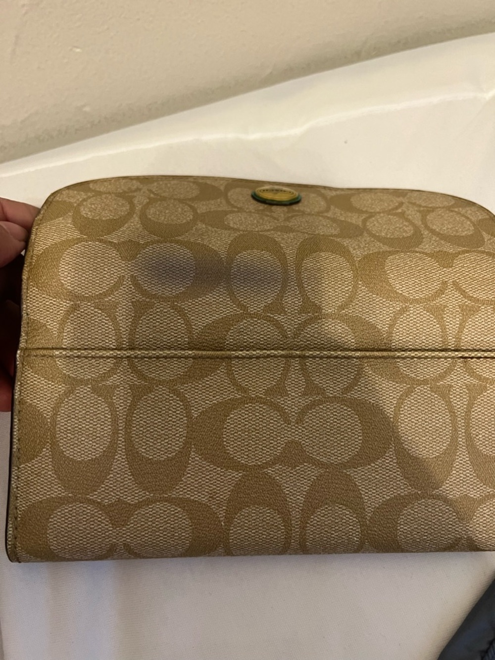 Coach Peyton Signature Envelope Flap Wallet – Khaki & Teal/Turquoise - Picture 6 of 8